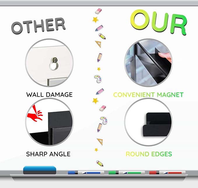 2 Pack Magnetic Bookshelf for Whiteboard — Heavy Duty Magnetic Shelf for Classroom & Office, Holds Books, Markers & Erasers, Teacher Supplies, Black