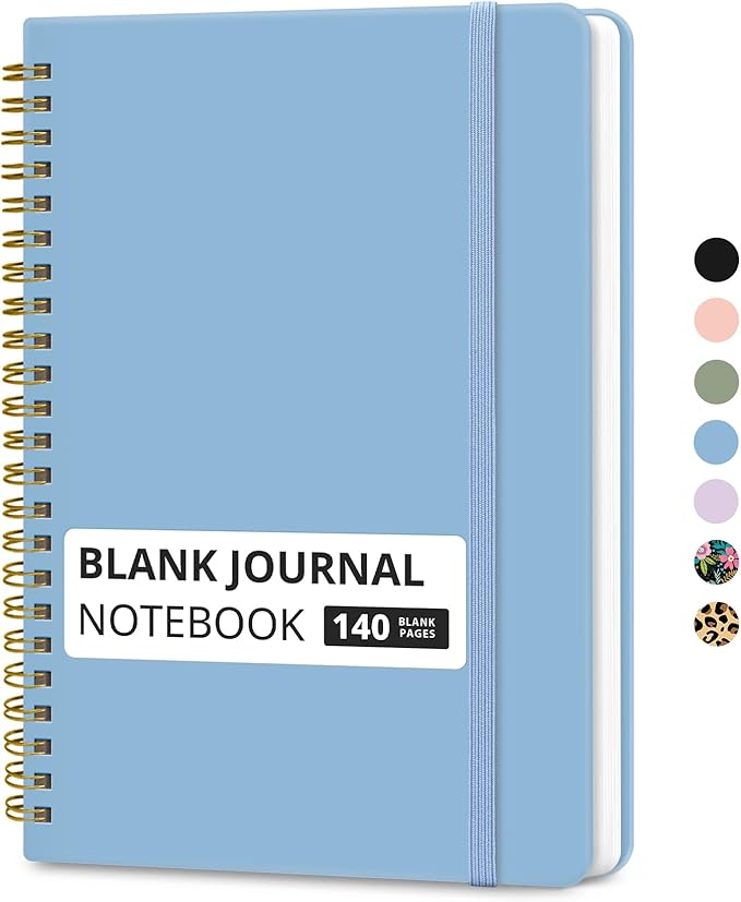 Taja Blank Spiral Journal Notebook for Women & Men, 140 Pages, Sketch Book, Plain Notebook for Drawing & Sketching, Journals for Creative Writing, A5(5.7" x 7.9") – Blue