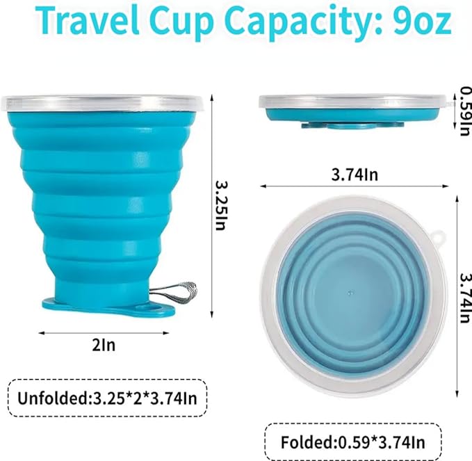 4Pack 270ml/9oz Travel Cup Stainless Steel Silicone Retractable Folding Cups Telescopic Collapsible Coffee Cups Outdoor Sports Water Cup Camping Cup with Lids