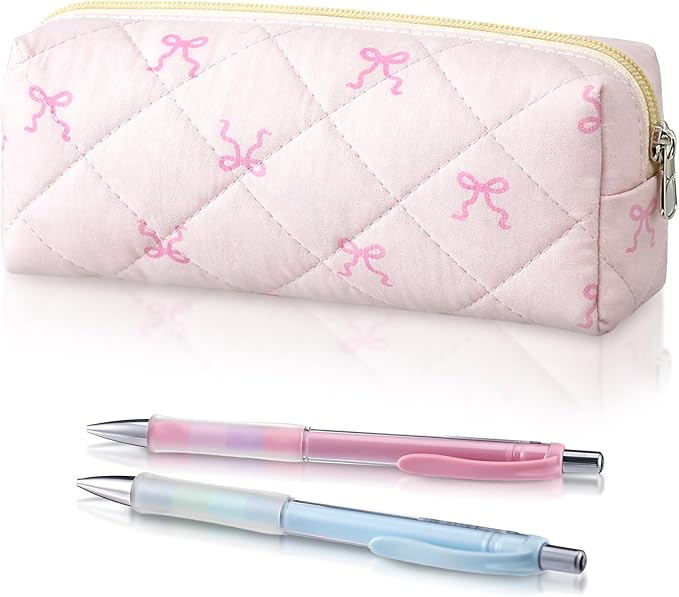 Sherr Coquette Bow Pencil Case Pink Bow Cute Pencil Pouch Soft Cotton Storage Bag Aesthetic Pattern Gift Makeup Pouch Cosmetic Travel Bag for Women