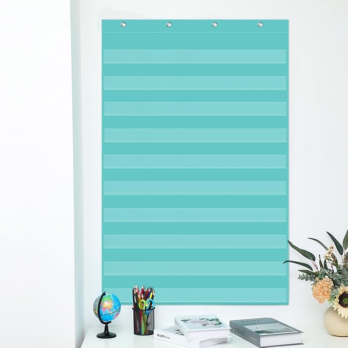 Standard Pocket Chart 28 x 43 Inches Transparent 10 Pocket Charts for Word Walls Letter Cards Sentence Strips School Classroom Supplies Home Back to School Teacher Gifts (Aqua Green)
