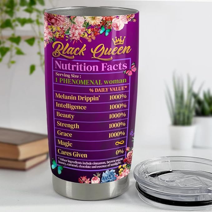 Inspirational Gifts for Women Black Woman Nutrition Facts Inspiration Tumbler 20oz Stainless Steel Insulated Coffee Travel Mug Cup Motivational Gift for Women Birthday Christmas