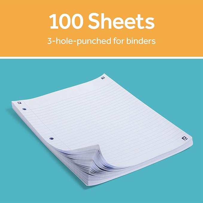 Oxford Loose Leaf Paper with Free Study App, 100 Sheets of Wide Ruled 8.5" x 11", 3 Hole Punched Notebook Paper, Ultra Smooth with No Ink Bleed-Through