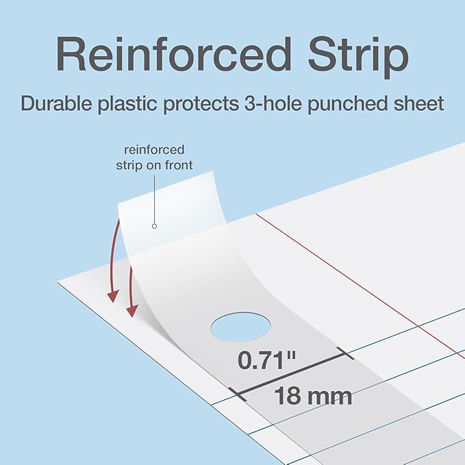 Oxford Reinforced Filler Paper, 8 x 10.5 Inch, Wide Rule, 3 Hole Punched, Lined Loose Leaf Paper for Ring Binders, 500 Sheets, White (1002098)