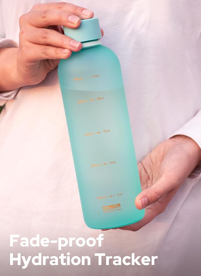 Opard Slim Water Bottle 27oz, Dishwasher Safe Plastic Water Bottle BPA-Free, Leakproof Screw Top, Aqua Green, Reusable for Travel School Sport Gym Hiking