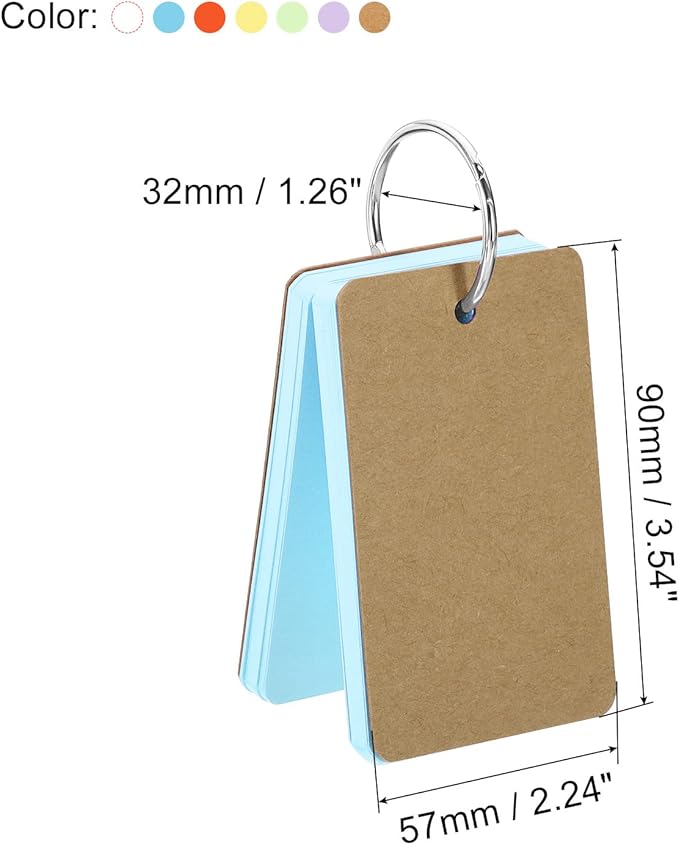 PATIKIL Blank Index Cards with Ring, 400Pcs Colored Blank Flash Card 3.5" x 2" Note Card Study Card for Memory Learning Studying Office Supplies Assorted Color