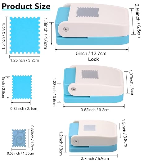 3Pcs Stamp Punch, Rectangle Postage Stamp Shape Punch, 1.5X1.25inch, 1X0.8inch, 0.66X0.53 inch Stamp Puncher, Lever Craft Hole Cutter Paper Punches for Crafting DIY Scrapbooking Card Making Journaling