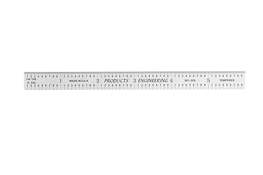 PEC Tools Metal Ruler, 6"/150mm Machinist Rule with Satin Chrome Finish, Decimal/Metric Graduation (1/10", 1/100", 1mm, 0.5mm), Flexible High-Quality Steel Ruler, Trusted by Professionals, Made in USA