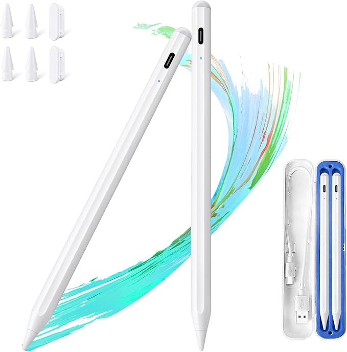 2 Pack Stylus Pen for iPad: Fast Charge for iPad Pencil Apple Pen with Palm Rejection Tilt Sensitivity - Pen for iPad 10/9/8/7/6, iPad Pro 12.9"/11"/13" M4, iPad mini 6/5, iPad Air 5/4/3/11"-13" M2