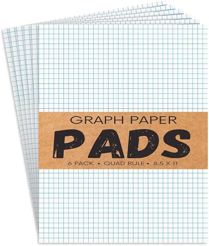 1InTheOffice Graph Paper Pad, Graphing Paper, Graph Paper Loose Leaf, Graph Paper Pads 8.5 x 11, Quad Ruled, 50 Sheets/Pad, 6 Pack