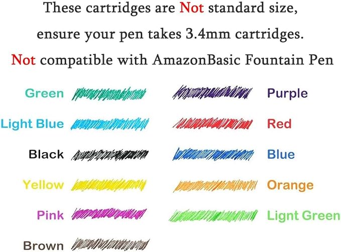 Asvine Fountain Pen Ink Cartridges Black Color, Set of 30 Refill Ink Cartridges, 3.4 mm Bore Diameter