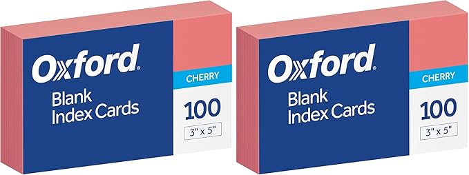 Oxford Blank Color Index Cards, 3" x 5", Cherry, 100 Count (7320 CHE) (Pack of 2)