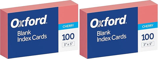 Oxford Blank Color Index Cards, 3" x 5", Cherry, 100 Count (7320 CHE) (Pack of 2)