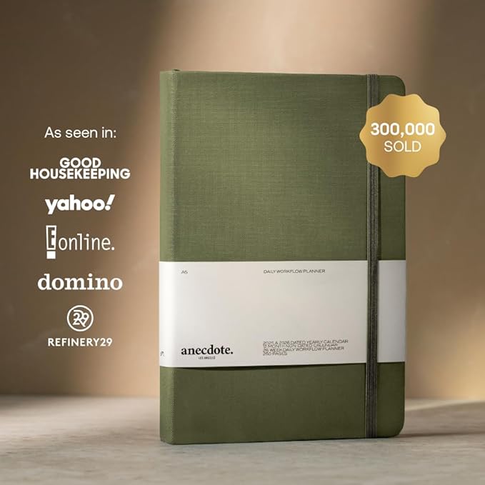 Anecdote Daily Planner w/ 2026-2027 Calendar | Start Anytime 26 Weeks Undated | 1 Page per Day | 8.5" x 5.2" | Hardcover To-Do List Organizer, Plan Your Success, Achieve Productivity Goals (Olive)