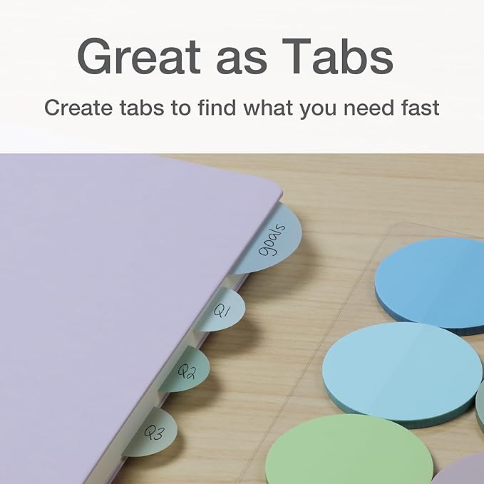 Redi-Tag Transparent Sticky Notes, 12 Pads Per Pack, Circle Sticky Notes, Small Sticky Tabs for Organizing, 6 Pads of 1 inch Notes & 6 Pads of 2 inch Notes, 12 Calming Colors (1016720)