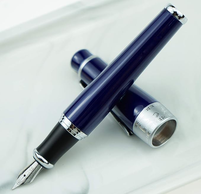 Asvine Duke 2009 Charlie Chaplin Dark Blue Fountain Pen Fine Nib, Modern Classic Design Collection Heavy Pen with Pouch