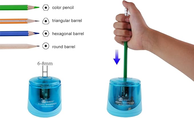 AA Battery Power Electric Pencil Sharpener, Portable &Automatic Sharpening, a Replacement Blade Contained, Powerful and Durable Fast-Sharpening,Battery not Included