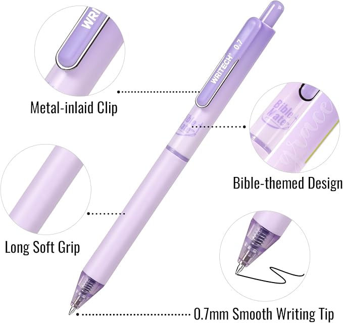 WRITECH Bible Mate Journaling Set: Highlighters & 0.7mm Ballpoint Pens 9ct | No Bleed Bible-Safe Highlighters + Black Ballpoint Pens Pastel Colors Quick Dry Ink Teachers Nurses Office