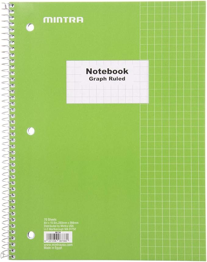 Mintra Office Spiral Notebooks, Wirebound, Journals for School, Work, Business, Aesthetic Stationery, Writing Pads, Teacher & Student Supplies (4, Solid Color, Graph)