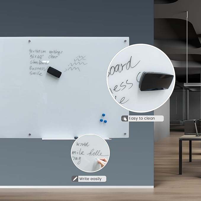 Glass Whiteboard 48"X72" Dry Erase Board Magnetic Frameless Wall Mounted White Board WritingBoard for Office School Home Accessory Tray, 3 Dry Erase Marker,4 Glass Board Magnets and 1 Magnetic Eraser