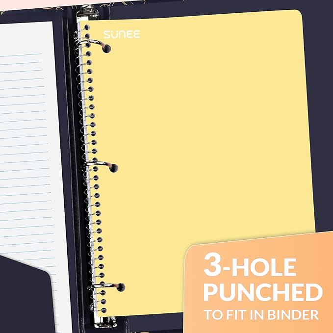 SUNEE Spiral Notebooks, 3 Pack, 1-Subject, College Ruled Paper, 8" x 10-1/2", 70 Sheets per Notebook, Pastel Colors Spiral Notebooks for School