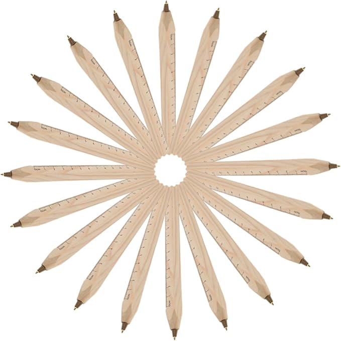 Didiseaon 20pcs Wooden Ballpoint Pens Black Carpenter Marker Ballpoint Ink Pen with Printed Scale Ruler Natural Biodegradable Woodwork Supply for Engineering Drawing and Office Use