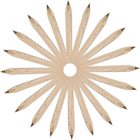 Didiseaon 20pcs Wooden Ballpoint Pens Black Carpenter Marker Ballpoint Ink Pen with Printed Scale Ruler Natural Biodegradable Woodwork Supply for Engineering Drawing and Office Use