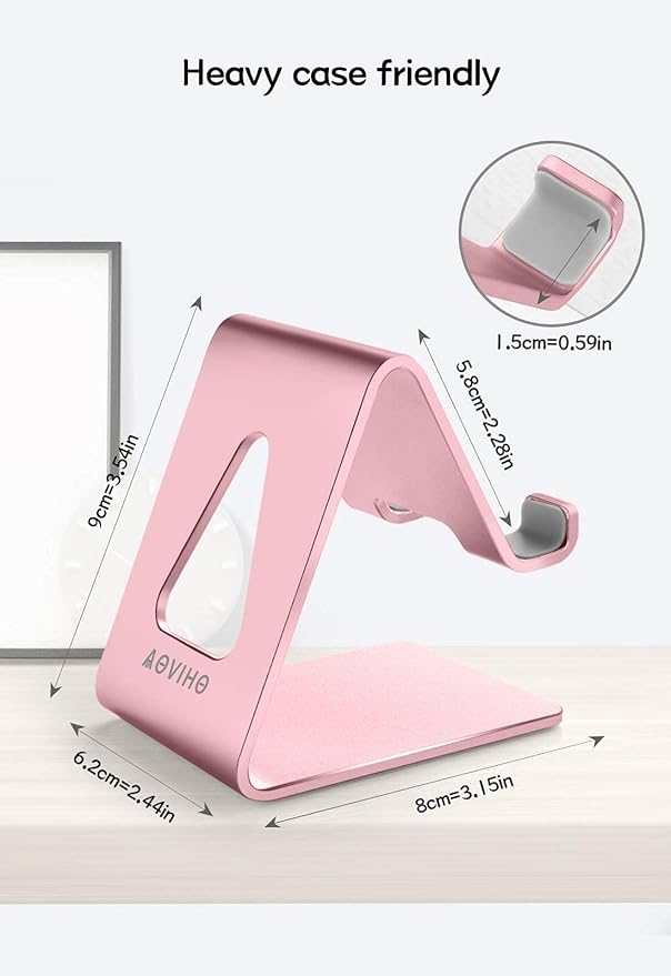 Aoviho Cell Phone Stand for Desk, Aluminum Phone Holder for iPhone 17 16 15 Pro Max, Samsung Galaxy, Stable Office Desk Accessories,Hands Free Stand for Office Home,Pink
