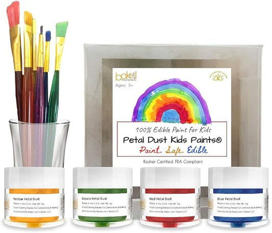 Bakell Edible Paint for Kids & Toddlers (4 Pack Edible Paint Set w/Paint Brushes) Kosher Certified | 100% Edible Paint for Kids, 3+ | Vegan, Gluten Free, Nut Free, Dairy Free, Non-GMO Kids Paint