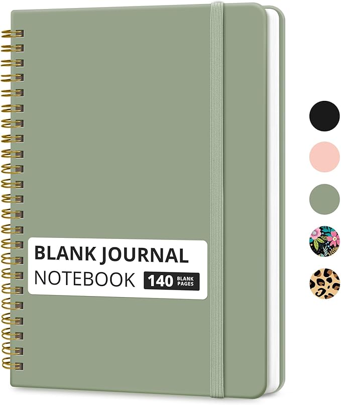 Taja Blank Spiral Journal Notebook for Women & Men, 140 Pages, Sketch Book, Plain Notebook for Drawing & Sketching, Journals for Creative Writing, A5(5.7" x 7.9") – Green