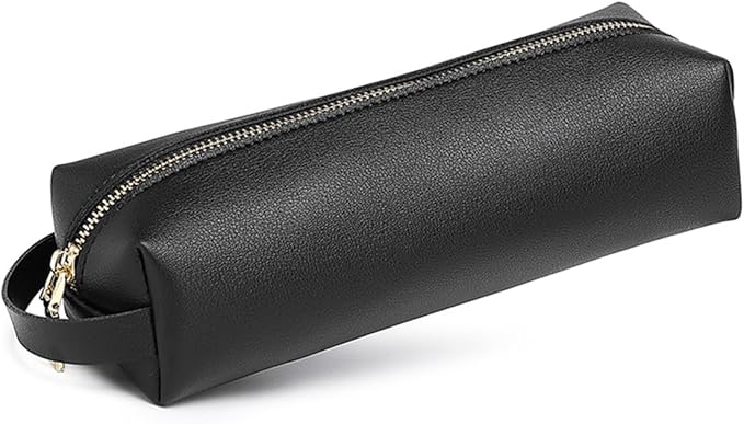 Pencil Case Soft School Pencil Pouch Bag for Easy Carry Stylish and Durable (Black,Faux leather)
