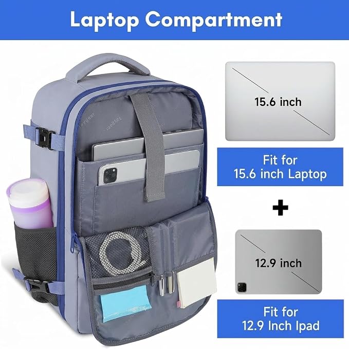 Taygeer Travel Backpack for Women,40L Travel Laptop Mochila Carryon Luggage | College Backpack with Laptop Compartment & Shoe Pouch, Airline Approved Personal Item Bag for Weekender Gym Hiking, Gray Blue