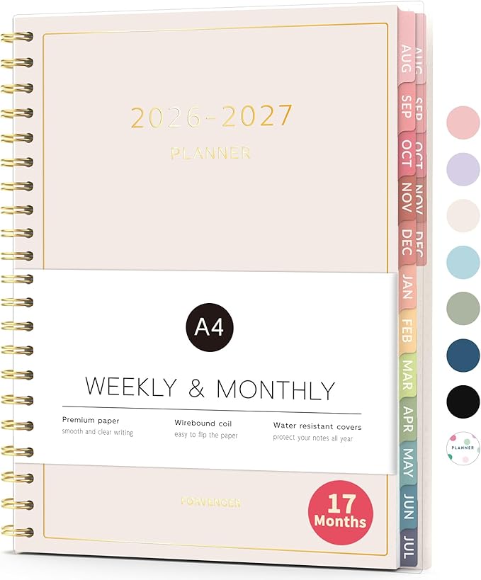 Aug 2026 - Dec 2027 Planner, Forvencer 17 Month Academic Planner 2026-2027, 8.5" x 11", Calendar Planner Weekly and Monthly, Daily Agenda Book, College School Supplies for Student Teacher, A4, Beige