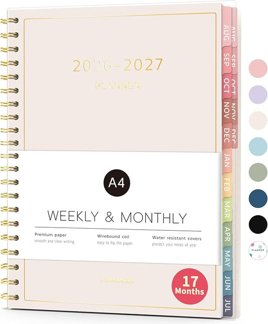 Aug 2026 - Dec 2027 Planner, Forvencer 17 Month Academic Planner 2026-2027, 8.5" x 11", Calendar Planner Weekly and Monthly, Daily Agenda Book, College School Supplies for Student Teacher, A4, Beige