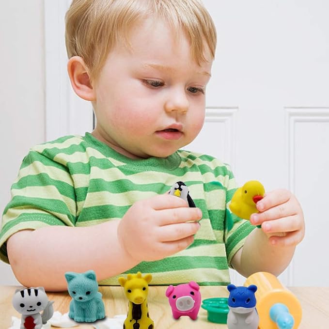 Cllayees 72 Pcs Assorted Animal Pencil Erasers Desk Pets, Bulk Mini Pencil Erasers Gifts for Classroom Prizes Reward Goodie Bag Easter Egg Fillers Party Favors (Animal and Car)