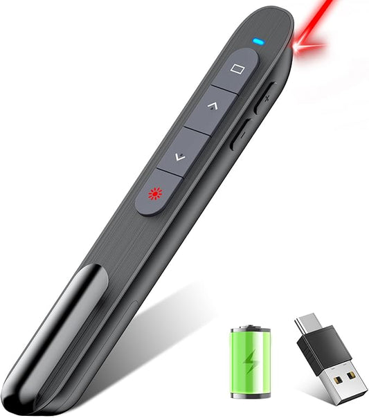 Presentation Clicker Rechargeable Compatible with Bluetooth and RF 2.4GHz Red Light, Wireless Presenter Remote Control for Powerpoint Presentations Slide Clicker for Mac Computer