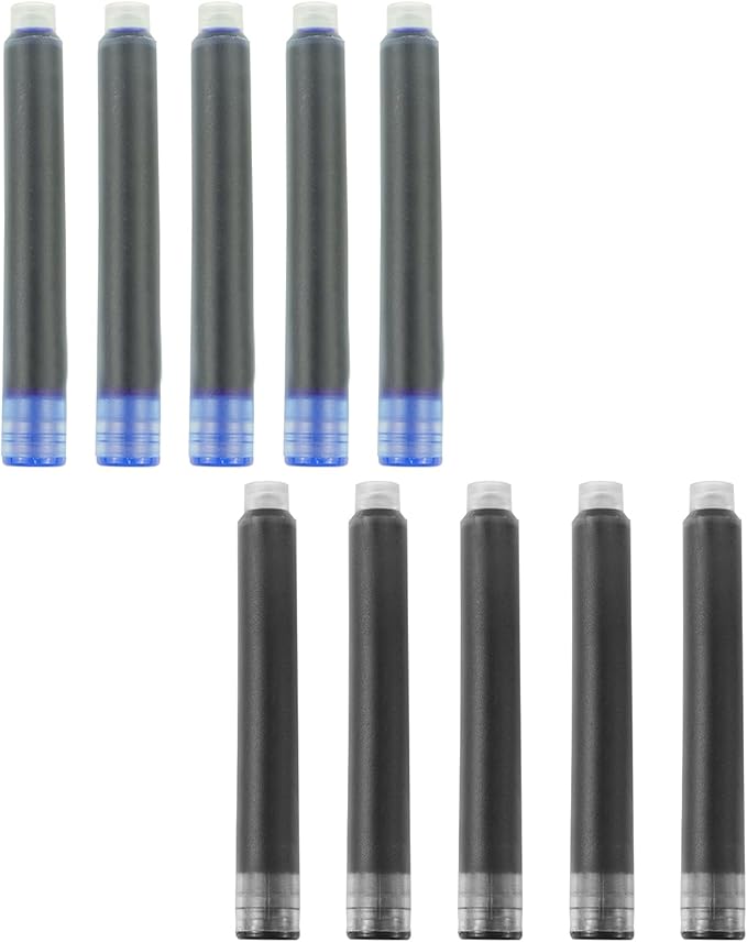 YUNCHUN 10PCS Fountain Pen Ink Refills, 2.6 mm Ink Cartridges Sets for Hongdian, Ink Pen Writing Supplies International Standard Ink Refills, Smooth Writing, Large Capacity and Easy Carry Black + Blue