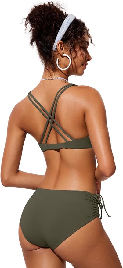 CRZ YOGA Twist Front Bikini Tops for Women - Padded V Neck Criss Cross Back Triangle Sexy Swim Bathing Suit