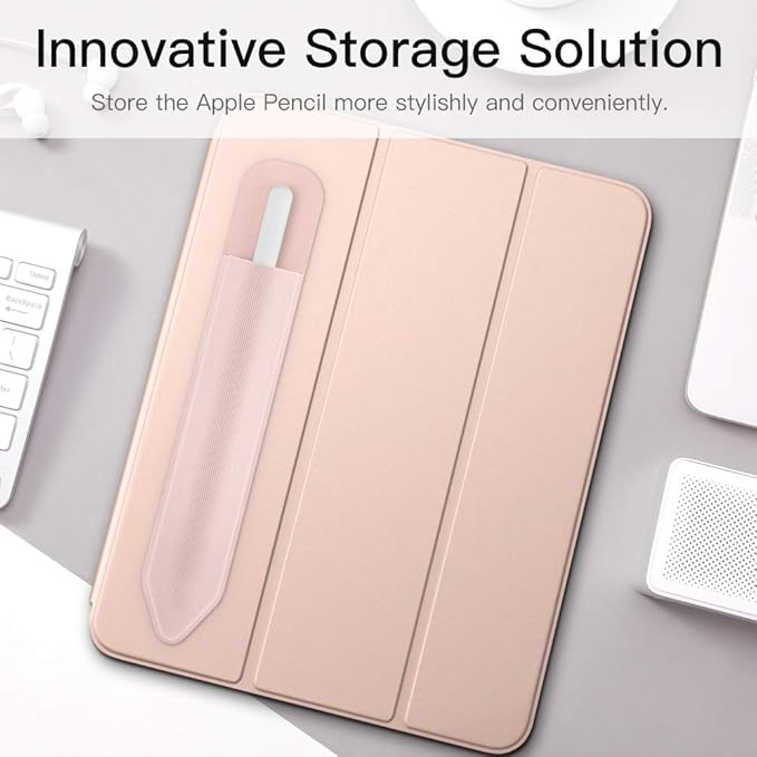 MoKo Pencil Holder Sticker Fit Apple Pencil Pro, Apple Pencil (USB-C), Apple Pencil 1st/2nd Generation, Elastic Pencil Pocket Pouch Adhesive Sleeve Attached to iPad Case for Stylus Pens, 2PC Rose Gold