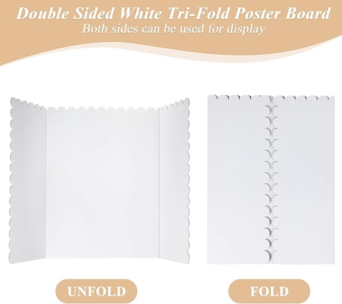 12 Pcs White Trifold Poster Board 16 x 24 Inch Cardboard Presentation Board Science Fair Display Foldable Paperboard for Fun Projects School Memorial Photo Collage Study Business Cubicle Background