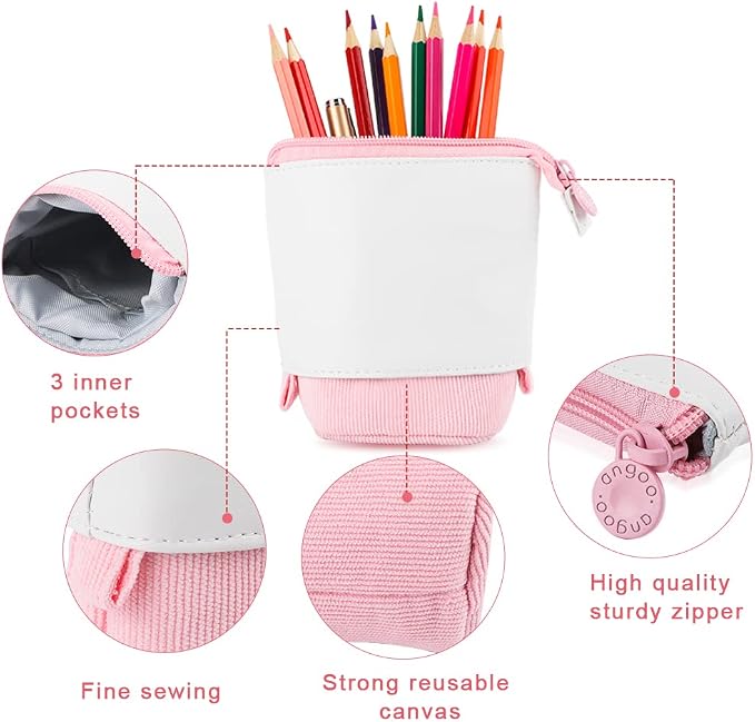 Oyachic Stand up Pencil Case Standing Pencil Holder Transformer Pencil Pouch Telescopic Pen Bag Cute Makeup Bag Cosmetic Organizer Bag Box for Women