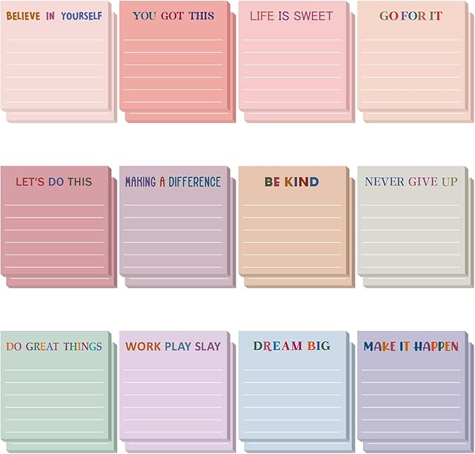 Yinder 24 Pcs Inspirational Sticky Notes Cute Motivational Sticky Notes Pad End of Year Employee Appreciation Gifts Bulk for Teacher Nurse Coworkers Office Supplies 3 x 3'' (Motivational,Aesthetics)