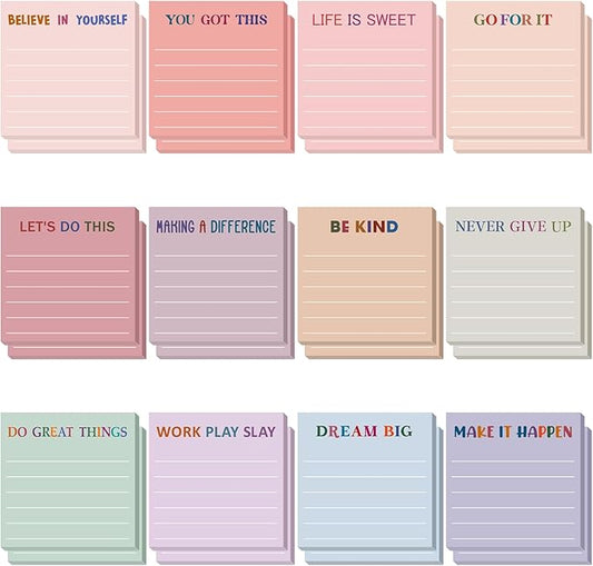 Yinder 24 Pcs Inspirational Sticky Notes Cute Motivational Sticky Notes Pad End of Year Employee Appreciation Gifts Bulk for Teacher Nurse Coworkers Office Supplies 3 x 3'' (Motivational,Aesthetics)