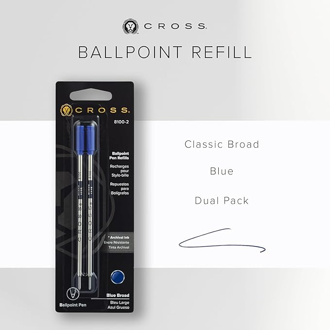 Cross Ballpoint Pen Refill - Refill for Consistent Ink Flow - Quick-Drying - Blue - Broad - 2Pack