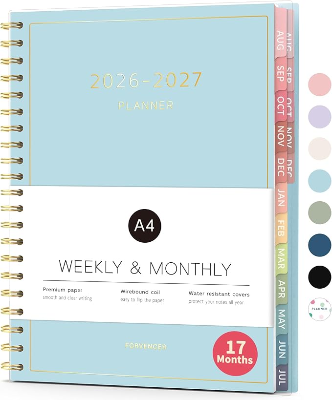Aug 2026 - Dec 2027 Planner, Forvencer 17 Month Academic Planner 2026-2027, 8.5" x 11", Calendar Planner Weekly and Monthly, Daily Agenda Book, College School Supplies for Student Teacher, A4, Blue
