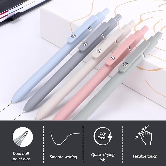 ACEES Gel Pens, 5Pcs 0.5mm Fine Point Pens With Smooth Writing, Quick Dry Aesthetic Pens For Journaling, Ballpoint for Office Writing Supplies, Gifts for Women and Men (Morandi)