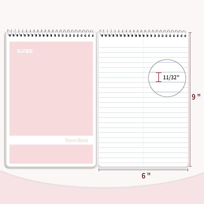 SUNEE 12 Pack Steno Pads 6x9 Inch, Gregg Rule, 60 Sheets, 6 Assorted Color Top Spiral Notebook, White Paper for School, University, College, Work and Office