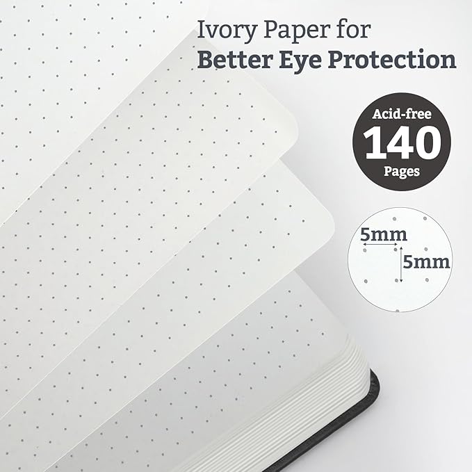 2Pack Bullet Dotted Journal Hardcover Notebook, A5 140 Pages 120Gsm Thick Paper for School,Note Taking,Work,Diary，5.7''*8.3'',Black