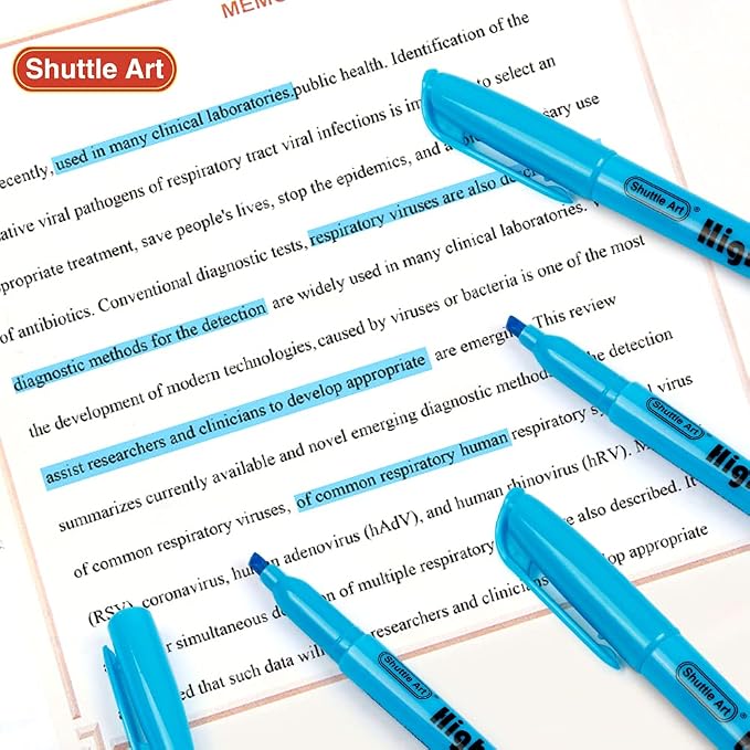 Shuttle Art Highlighters, 30 Pack Blue HighlighterPens Bright Colors, Chisel Tip Dry-Quickly Non-Toxic Highlighter Markers for Adults Teachers Students Highlighting in the Home School Office