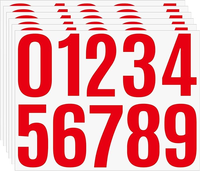 Self Adhesive Numbers 4 Inch, 6 Sheets Large Waterproof Number Stickers for House Numbers, Safety Signs, Notice Boards, Outdoor Displays and Property Identification (Red)